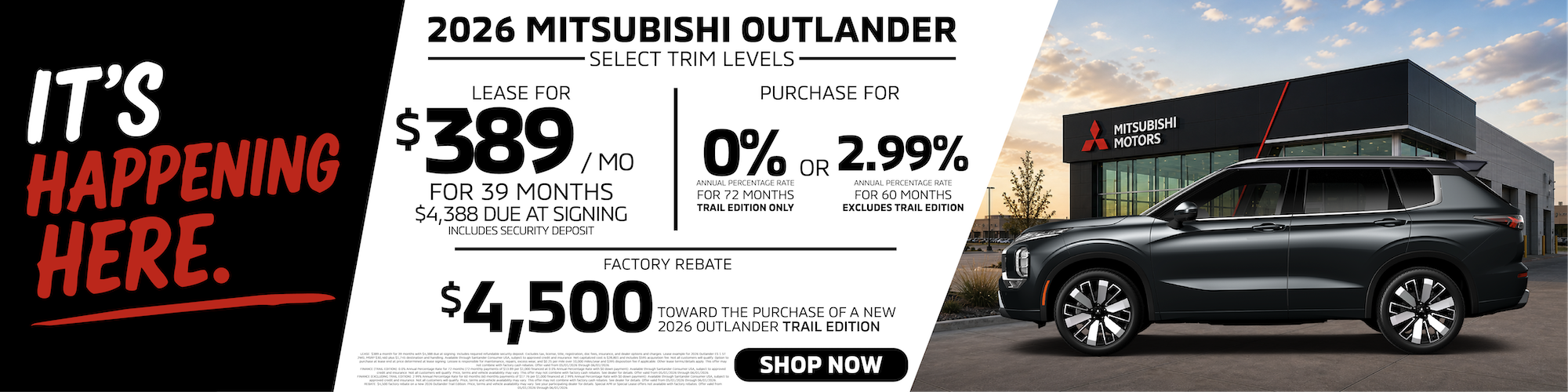 Shop 2026 Mitsubishi Outlander Offers
